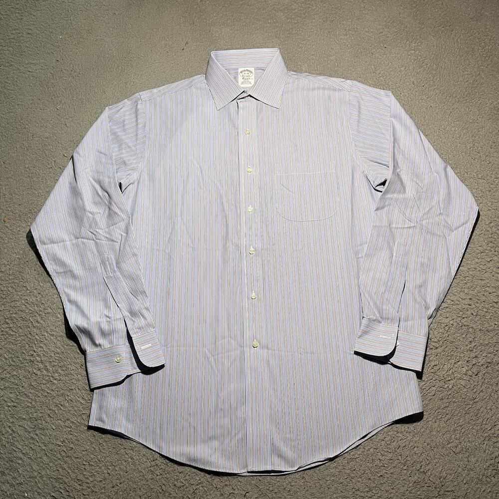 Brooks Brothers Shirt Mens 15 - 34 Blue Striped Long Sleeve Non Iron Button Up